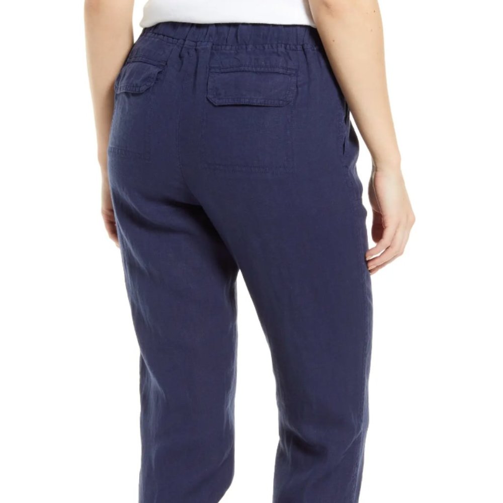 Caslon Linen Blend Cropped Cargo Pockets Jogger Pants Womens - Picture 2 of 7